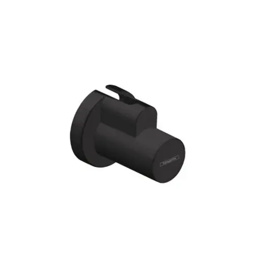 Hansgrohe Produkt in mattschwarzer Ausführung, gestaltet mit einer kompakten Form und einem Hebelmechanismus auf der Oberseite.